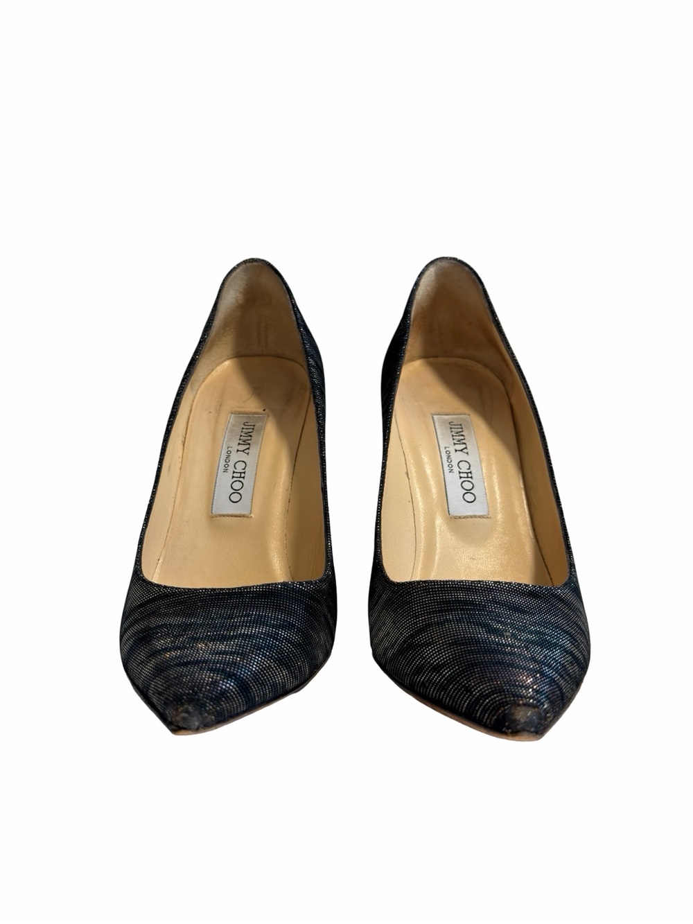 Jimmy Choo Zebra Lamé Glitter Pointed Toe Pumps 38.5 | 2014 - 2017